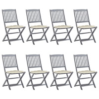 vidaXL Hopfällbara trädgårdsstolar 8 st med dynor massivt akaciaträ
