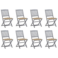 vidaXL Hopfällbara trädgårdsstolar 8 st med dynor massivt akaciaträ