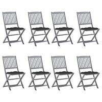 vidaXL Hopfällbara trädgårdsstolar 8 st med dynor massivt akaciaträ