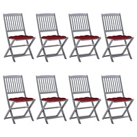 vidaXL Hopfällbara trädgårdsstolar 8 st med dynor massivt akaciaträ