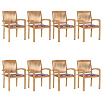 vidaXL Stapelbara trädgårdsstolar med dynor 8 st massiv teak
