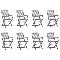 vidaXL Hopfällbara trädgårdsstolar 8 st med dynor massivt akaciaträ