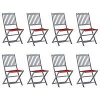 vidaXL Hopfällbara trädgårdsstolar 8 st med dynor massivt akaciaträ