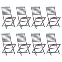 vidaXL Hopfällbara trädgårdsstolar 8 st med dynor massivt akaciaträ