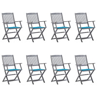vidaXL Hopfällbara trädgårdsstolar 8 st med dynor massivt akaciaträ