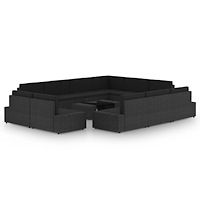 vidaXL Loungegrupp för trädgården 12 delar konstrotting svart