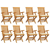 vidaXL Trädgårdsstolar med gräddvita dynor 8 st massiv teak