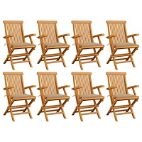 vidaXL Trädgårdsstolar med beige dynor 8 st massiv teak