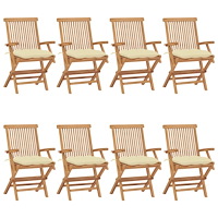 vidaXL Trädgårdsstolar med gräddvita dynor 8 st massiv teak