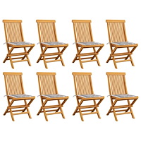 vidaXL Trädgårdsstolar med dynor grått rutmönster 8 st massiv teak