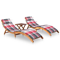 vidaXL Solsängar 2 st med bord och dynor massivt akaciaträ