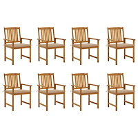vidaXL Trädgårdsstolar med dynor 8 st massivt akaciaträ
