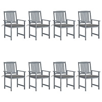 vidaXL Trädgårdsstolar med dynor 8 st massivt akaciaträ grå