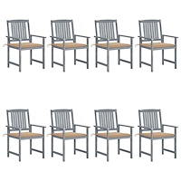 vidaXL Trädgårdsstolar med dynor 8 st massivt akaciaträ grå