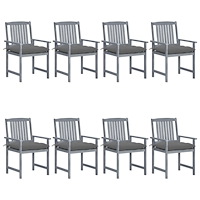 vidaXL Trädgårdsstolar med dynor 8 st massivt akaciaträ grå