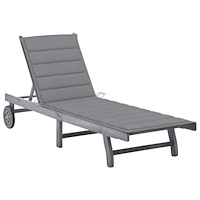 vidaXL Solsäng med dyna grå massivt akaciaträ
