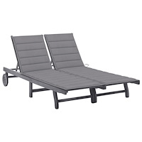 vidaXL Solsäng för 2 med dyna grå massivt akaciaträ