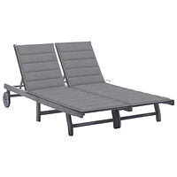 vidaXL Solsäng för 2 med dyna grå massivt akaciaträ