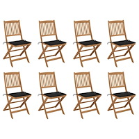 vidaXL Hopfällbara trädgårdsstolar med dynor 8 st massivt akaciaträ