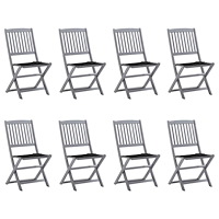 vidaXL Hopfällbara trädgårdsstolar 8 st med dynor massivt akaciaträ