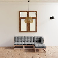 vidaXL Loungegrupp med dynor 4 delar massiv furu