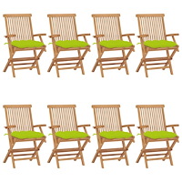 vidaXL Trädgårdsstolar med ljusgröna dynor 8 st massiv teak