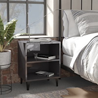 vidaXL Sängbord med metallben grå högglans 40x30x50 cm