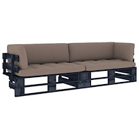 vidaXL Pallsoffa 2-sits med dynor svart impregnerad furu