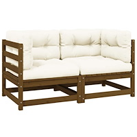 vidaXL Trädgårdssoffa 2-sits med dynor honungsbrun massiv furu