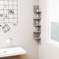 vidaXL Vägghylla hörn betonggrå 20x20x127,5 cm konstruerat trä