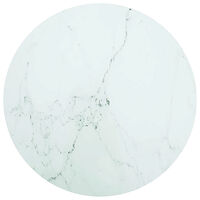 vidaXL Bordsskiva vit Ø80x1 cm härdat glas med marmortextur