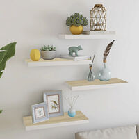 vidaXL Svävande vägghyllor 4 st ek och vit 60x23,5x3,8 cm MDF