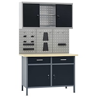 vidaXL Arbetsbänk med tre väggpaneler och ett skåp