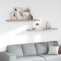 vidaXL Svävande vägghyllor 2 st betonggrå 120x23,5x3,8 cm MDF