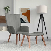 vidaXL Vilstol med fotpall ljusgrå sammet