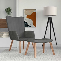 vidaXL Vilstol med fotpall mörkgrå sammet