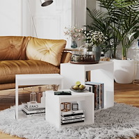 vidaXL Satsbord 3 st vit konstruerat trä