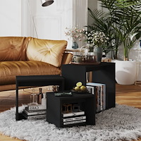 vidaXL Satsbord 3 st svart konstruerat trä