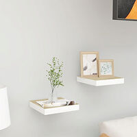 vidaXL Svävande vägghyllor 2 st ek och vit 23x23,5x3,8 cm MDF