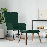 vidaXL Gungstol med fotpall Mörkgrön sammet