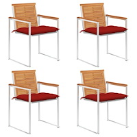 vidaXL Trädgårdsstolar med dynor 4 st massivt akaciaträ
