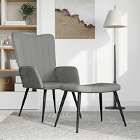 vidaXL Vilstol med fotpall ljusgrå sammet