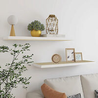 vidaXL Svävande vägghyllor 2 st ek och vit 90x23,5x3,8 cm MDF