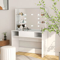 vidaXL Sminkbord med LED-belysning 100x40x135 cm MDF vit