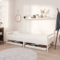 vidaXL Dagbädd med lådor 90x200 cm vit massiv furu
