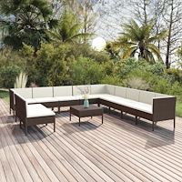 vidaXL Loungegrupp för trädgården med dynor 12 delar konstrotting brun