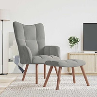 vidaXL Vilstol med fotpall ljusgrå sammet