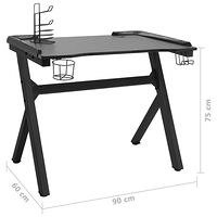 vidaXL Gamingskrivbord LED med Y-formade ben svart 90x60x75 cm