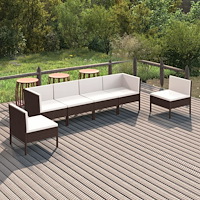vidaXL Loungegrupp för trädgården med dynor 6 delar konstrotting brun