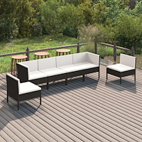 vidaXL Loungegrupp med dynor 6 delar svart konstrotting
